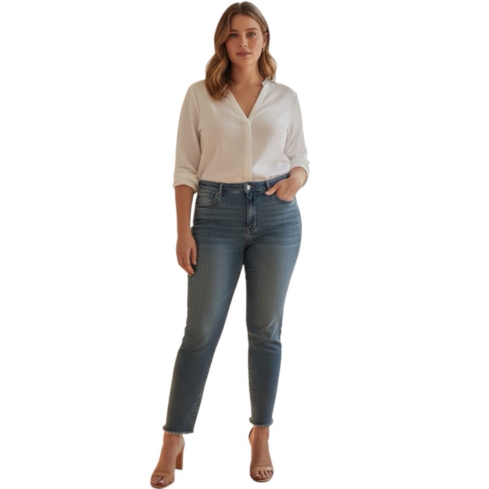 Judy Blue Mid-rise Relaxed Raw Cut Hem Cropped Denim Jeans Blue Size 18W